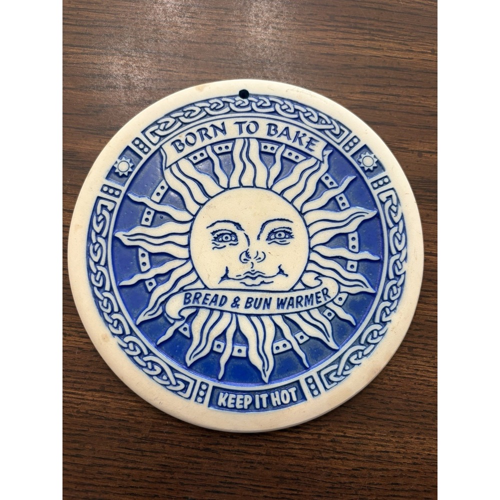Vintage 2002 Seneca Ceramics Sun Face Bread Bun Warmer Trivet Born To Bake